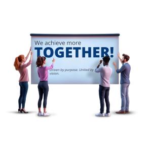Use this motivational banner clipart in PowerPoint to highlight teamwork, collaboration, and shared vision in corporate or team-building presentations.