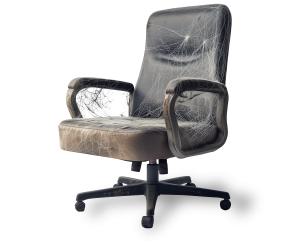 Use this abandoned office chair with cobwebs clipart to highlight workplace neglect, nostalgia, or professional decline in PowerPoint presentations.