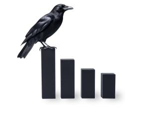 Use this raven on a bar graph clipart to illustrate market disruption, business risk, and transformation in strategic PowerPoint presentations.