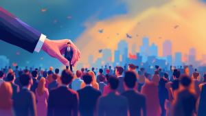 Use this recruitment selection background in PowerPoint to visualize hiring strategies, candidate selection, leadership, and corporate growth goals.