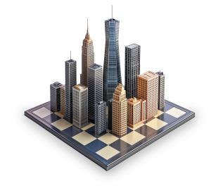 Use this chessboard with skyscrapers clipart in PowerPoint to illustrate urban planning, strategic thinking, and architectural innovation.