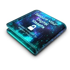Use this glowing digital wallet clipart to highlight cybersecurity, crypto asset protection, and blockchain trust in fintech presentations.