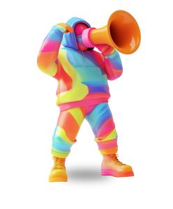 Use this vibrant megaphone character clipart to enhance presentations about youth marketing, bold branding, and creative communication strategies.