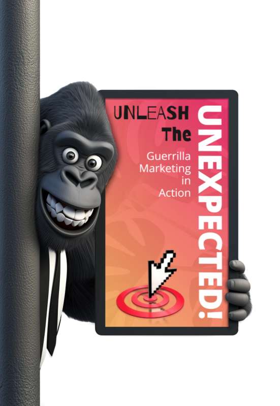 This Presentation Clipart shows a preview of Guerrilla Marketing Gorilla Clipart with Editable Sign