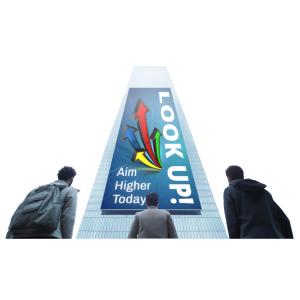 Customizable skyscraper sign clipart for goal-setting, motivation, teamwork, urban design, and success slides. Inspire dreams and big ideas visually.