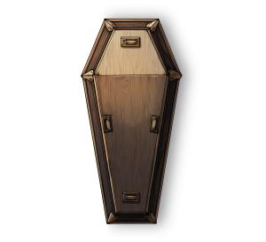 Traditional wooden coffin clipart for burial rituals, horror visuals, or Halloween slides. Perfect for culture, folklore, and mortality presentations.