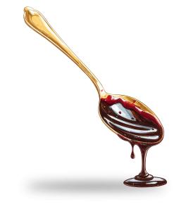 Golden spoon dripping dark chocolate clipart for dessert, gourmet recipe, food styling, and chocolate branding slides. Sweet luxury and culinary artistry.