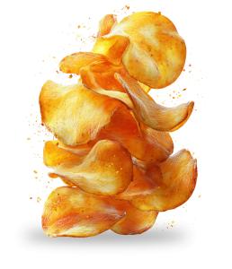 Golden crispy potato chips clipart for snack food marketing, culinary presentations, crunchy snack trends, and tasty snack product branding slides.