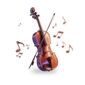 Elegant violin with musical notes clipart for classical music, music education, concert visuals, and artistic PowerPoint presentations.