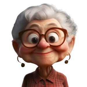 Cute grandmother clipart with glasses and plaid shirt for family, aging positivity, and storytelling slides in PowerPoint or Google Slides.