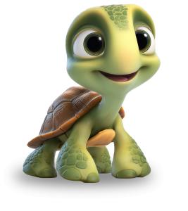 Charming baby turtle clipart with a happy smile and bright eyes. Perfect for presentations on nature, wildlife, education, or children’s themes.