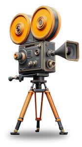 A vintage film camera with orange accents, symbolizing the art of filmmaking and storytelling.