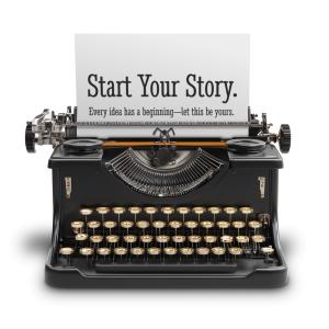 Vintage typewriter clipart with editable paper—add your own message for storytelling, writing, or creative themes in PowerPoint or Google Slides.