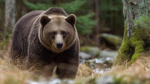 This image showcases a grizzly bear in a lush forest setting, highlighting the beauty of wildlife.

