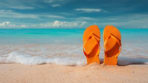 Download this vibrant beach vacation presentation clipart featuring orange flip-flops to inspire relaxation in your slides.