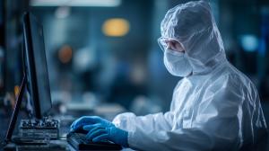 Download this focused scientist presentation clipart to enhance your scientific research slides.