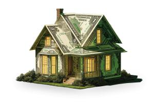 Download this Illustration of a house built from dollar bills. Perfect for finance, real estate, investments, savings, and wealth presentations.