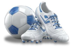 Download this clipart image of soccer cleats with a ball. Perfect for sports, teamwork, competition, football games, and athletic presentations.