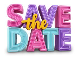Download this colorful “Save the Date” text design. Perfect for invitations, weddings, birthdays, events, and reminders for special occasions.