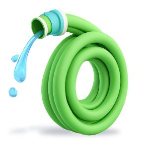 Download this illustration of a green garden hose with water dripping. Perfect for gardening, outdoor work, lawn care, irrigation, and home projects.