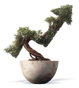 A clipart image of a bonsai-style tree shaped like an upward arrow. Perfect for growth, success, business progress, and sustainability themes.