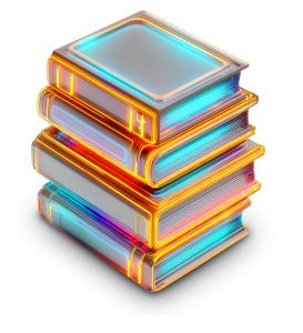 Illustration of glowing digital books stacked together. Perfect for e-learning, technology, online education, knowledge, and futuristic themes.