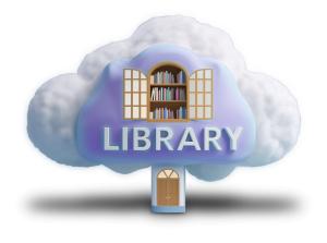 Download this imaginative Library in the Cloud presentation clipart to elevate your digital learning slides.