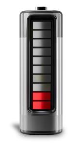 Download this Illustration of a low battery icon with red warning level. Perfect for energy, fatigue, technology, power alerts, and stress themes.