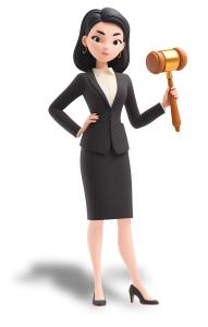 Download this Illustration of a professional woman in a black suit holding a gavel. Perfect for law, justice, courtroom, leadership, and legal themes.