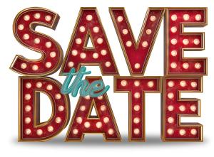 Download this Illustration of a bold “Save the Date” sign with glowing marquee lights. Perfect for weddings, events, parties, and special announcements.