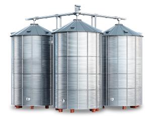 Download this clipart showing shiny new silos designed for modern grain storage. Perfect for farming and agriculture themes.