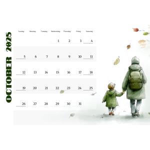 Download an Autumn Walk Calendar PNG for Fall months featuring a parent and child strolling under falling leaves. Perfect for seasonal projects.
