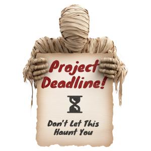 Download or customize this Mummy Project Deadline PNG clipart. A playful design combining spooky humor with project urgency.