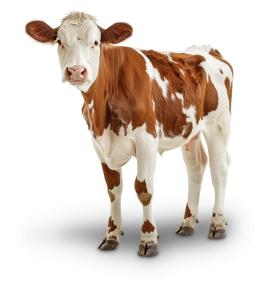Download a Realistic Cow PNG clipart. A detailed brown and white cow illustration perfect for agriculture, farming, and livestock presentations.