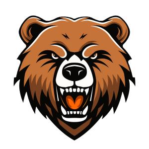 Download fierce bear mascot PNG clipart symbolizing strength, courage, and determination. Perfect for sports teams, schools, and motivational presentations.