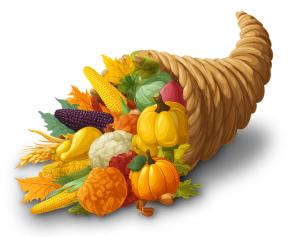 Download cornucopia PNG clipart overflowing with fruits and vegetables. Perfect for Thanksgiving, fall harvest, and gratitude-themed presentations.