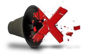 Download Break the Silence PNG clipart featuring a megaphone and red X symbolizing communication and advocacy. Perfect for PowerPoint presentations.