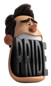 Download swallow your pride clipart showing a humorous cartoon character with the word PRIDE in his mouth. Great for communication or growth slides.