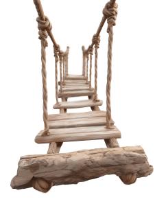 Risky rope bridge clipart symbolizing danger, caution, and risk. Perfect for PowerPoint templates and Google Slides to illustrate challenges and obstacles.