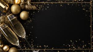 This elegant background features champagne flutes and festive decorations, perfect for a New Year&#039;s Eve celebration.