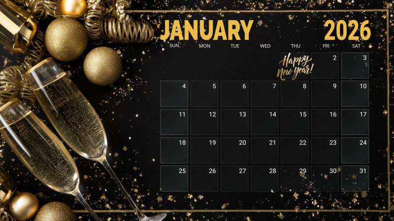 This Presentation Clipart shows a preview of Happy New Year Calendar
