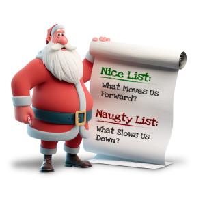 Customize this Santa naughty and nice list clipart to enhance holiday presentations with festive visuals and personalizable list text.