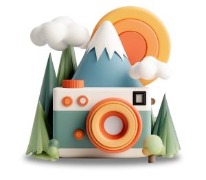 Use this camera and mountain landscape clipart icon to enhance photography, travel, and adventure-themed presentations.