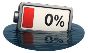 Download this impactful presentation clipart of a drained battery to illustrate the concept of being "dead in the water."