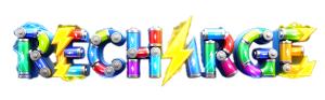 Recharge themed batteries and lightning word clipart PNG for tech, energy, and motivation presentations. Perfect for PowerPoint templates and slide visuals.