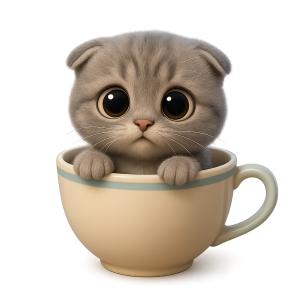 Download this adorable Scottish Fold kitten presentation clipart to add a touch of cuteness to your slides.Title: Cute Kitten Teacup