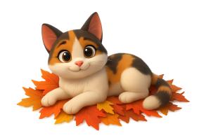 Download this playful calico cat presentation clipart to add a cozy autumn touch to your slides.

Title: Calico Cat Autumn

