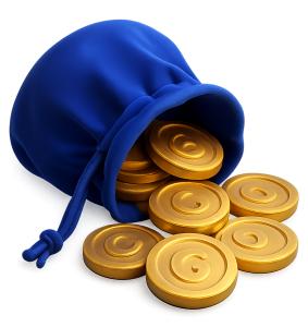 Download this elegant velvet pouch presentation clipart filled with shiny gold-foil gelt coins to enrich your financial slides.