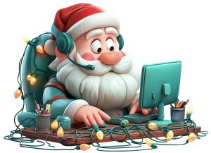 Download this cheerful Santa presentation clipart to enhance your holiday tech support slides.Title: Santa Customer Support