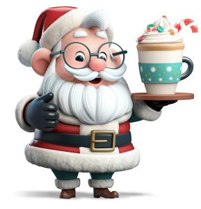 Download this jolly Santa presentation clipart holding a festive latte to spread holiday cheer in your slides.Title: Santa Holiday Latte